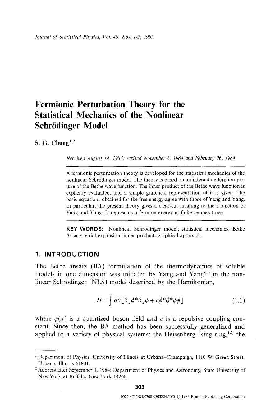 Fermionic perturbation theory for the statistical mechanics of the nonlinear Schrödinger model by Unknown