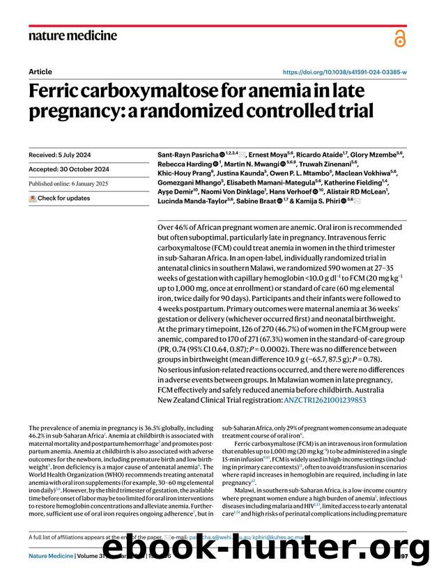 Ferric carboxymaltose for anemia in late pregnancy: a randomized controlled trial by unknow