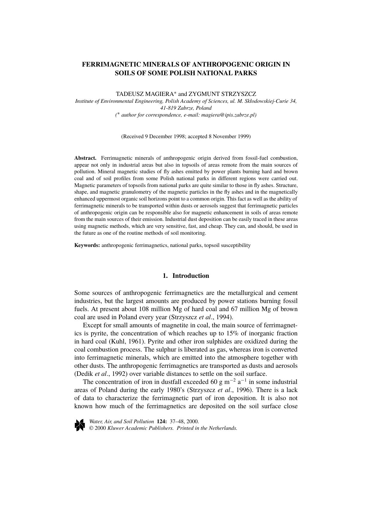 Ferrimagnetic Minerals of Anthropogenic Origin in Soils of Some Polish National Parks by Unknown