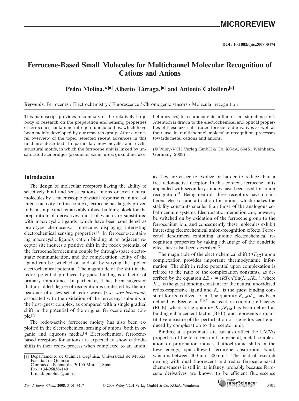 Ferrocene-Based Small Molecules for Multichannel Molecular Recognition of Cations and Anions by Unknown