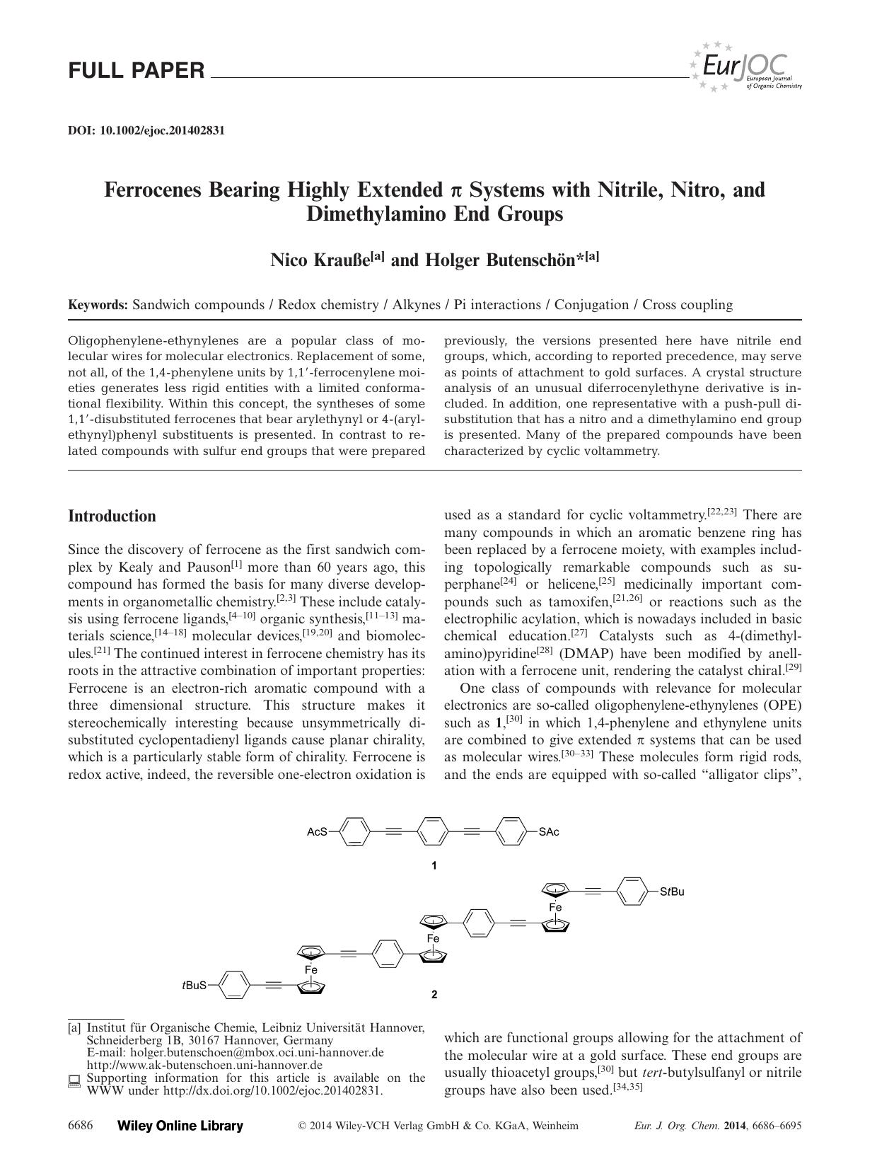 Ferrocenes Bearing Highly Extended Systems with Nitrile, Nitro, and Dimethylamino End Groups by Unknown