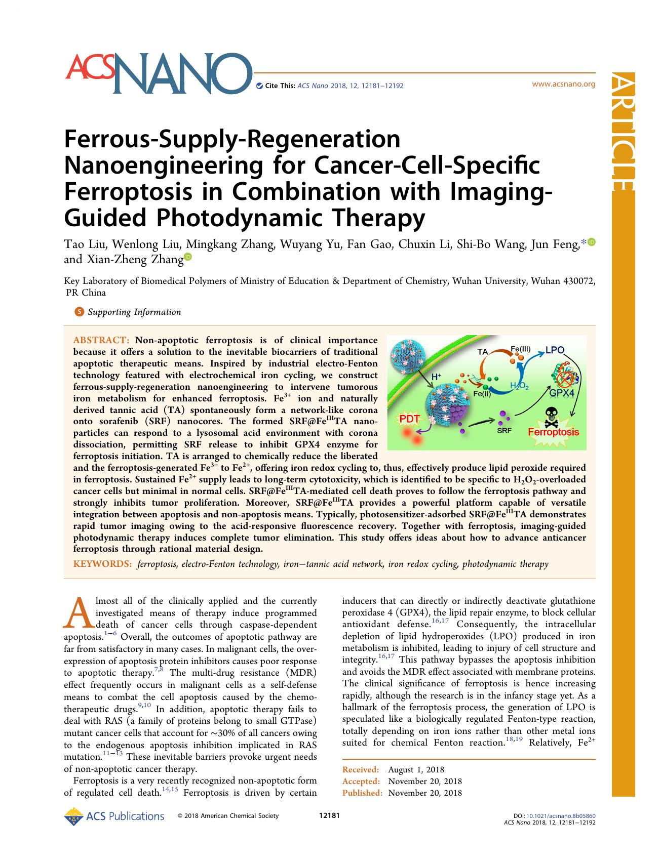 Ferrous-Supply-Regeneration Nanoengineering for Cancer-Cell-Specific Ferroptosis in Combination with Imaging-Guided Photodynamic Therapy by unknow