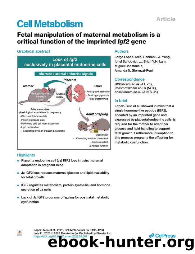 Fetal manipulation of maternal metabolism is a critical function of the imprinted Igf2 gene by unknow