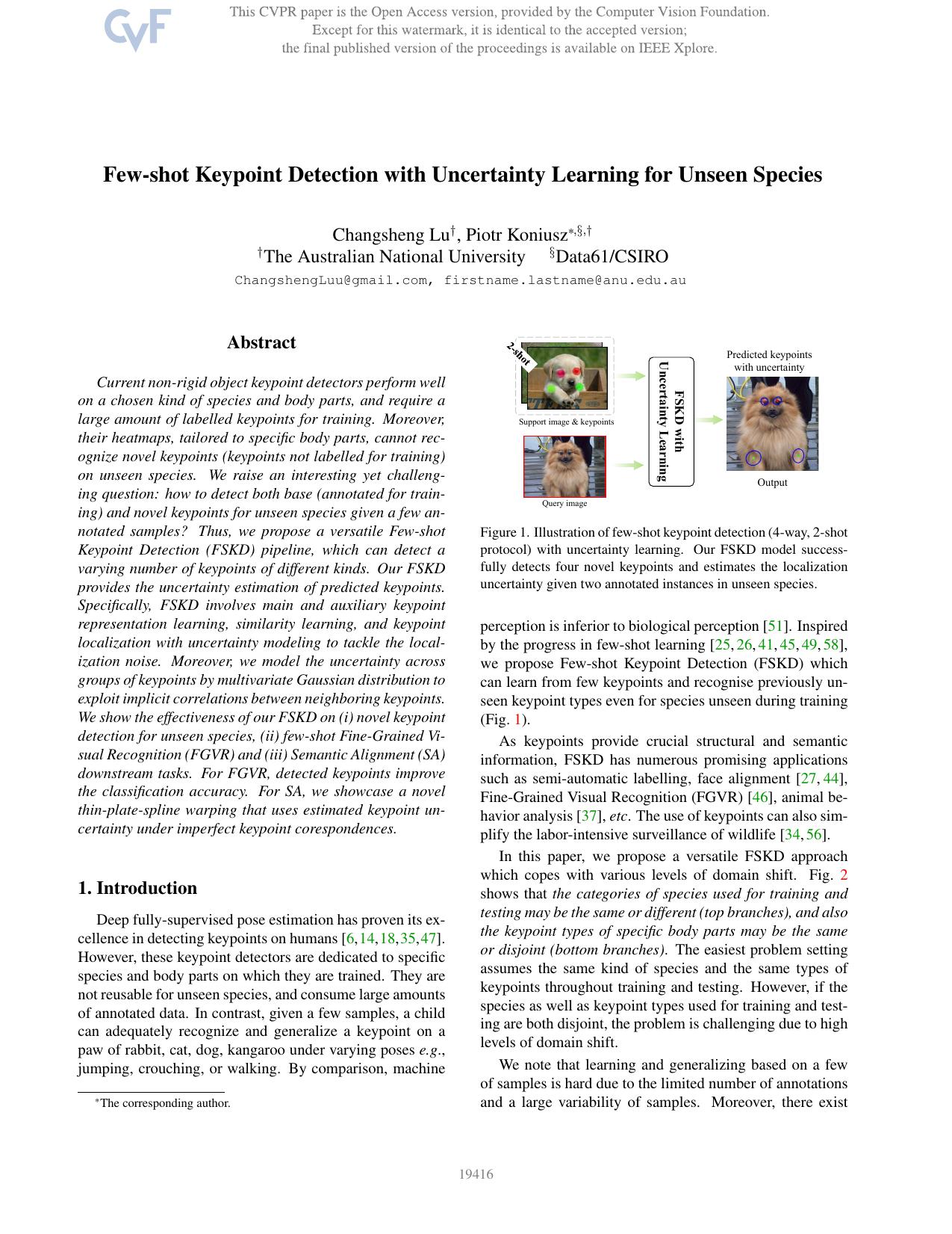 Few-Shot Keypoint Detection With Uncertainty Learning for Unseen Species by Changsheng Lu & Piotr Koniusz