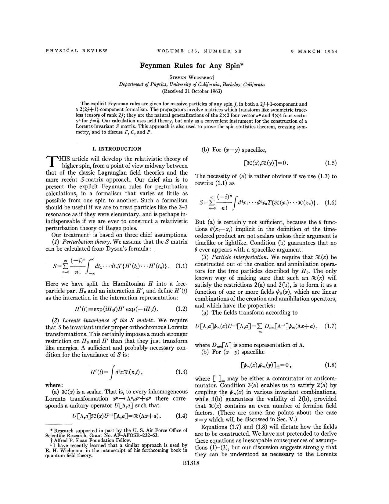 Feynman Rules for Any Spin by Steven Weinberg