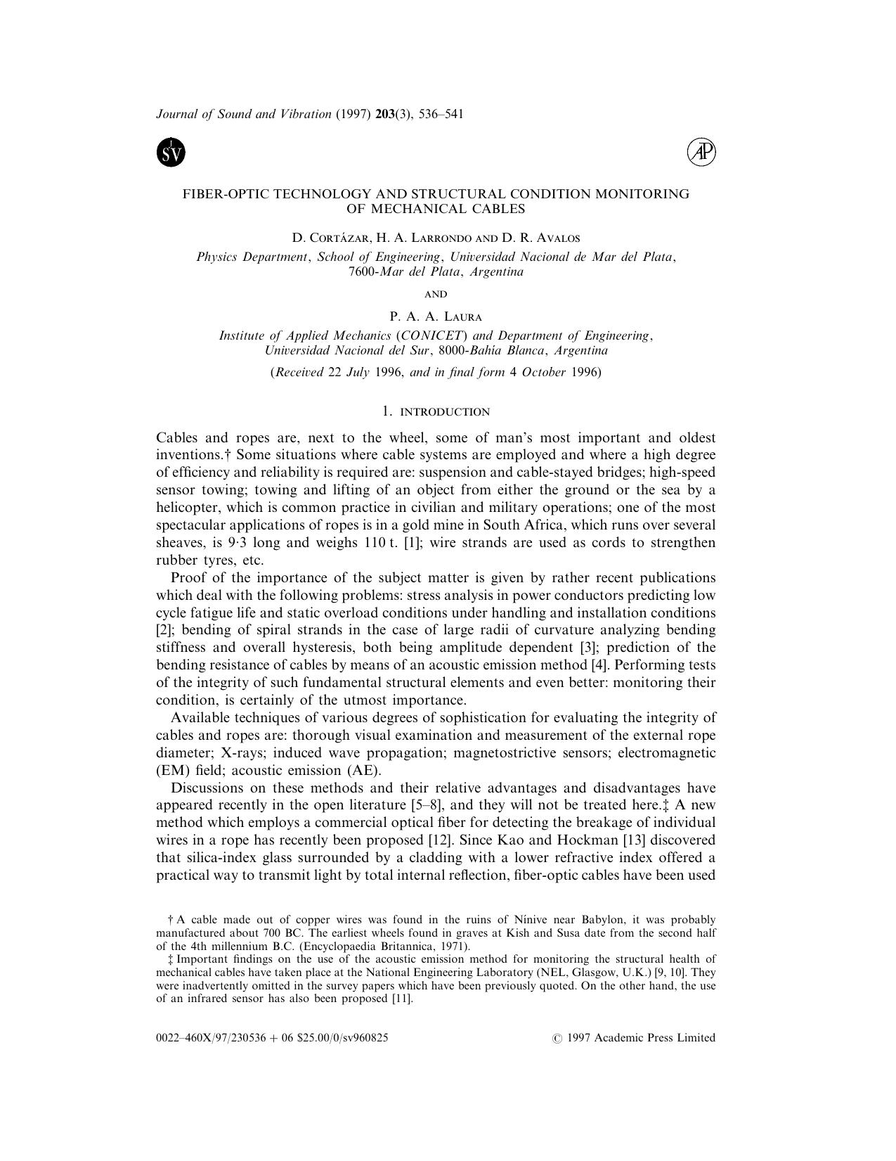 Fiber-Optic Technology and Structural Condition Monitoring of Mechanical Cables by Cortazar D. et al