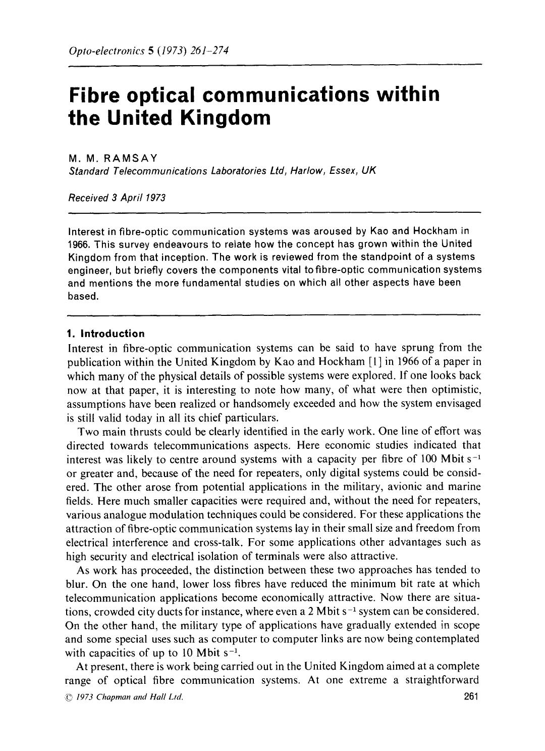 Fibre optical communications within the United Kingdom by Unknown