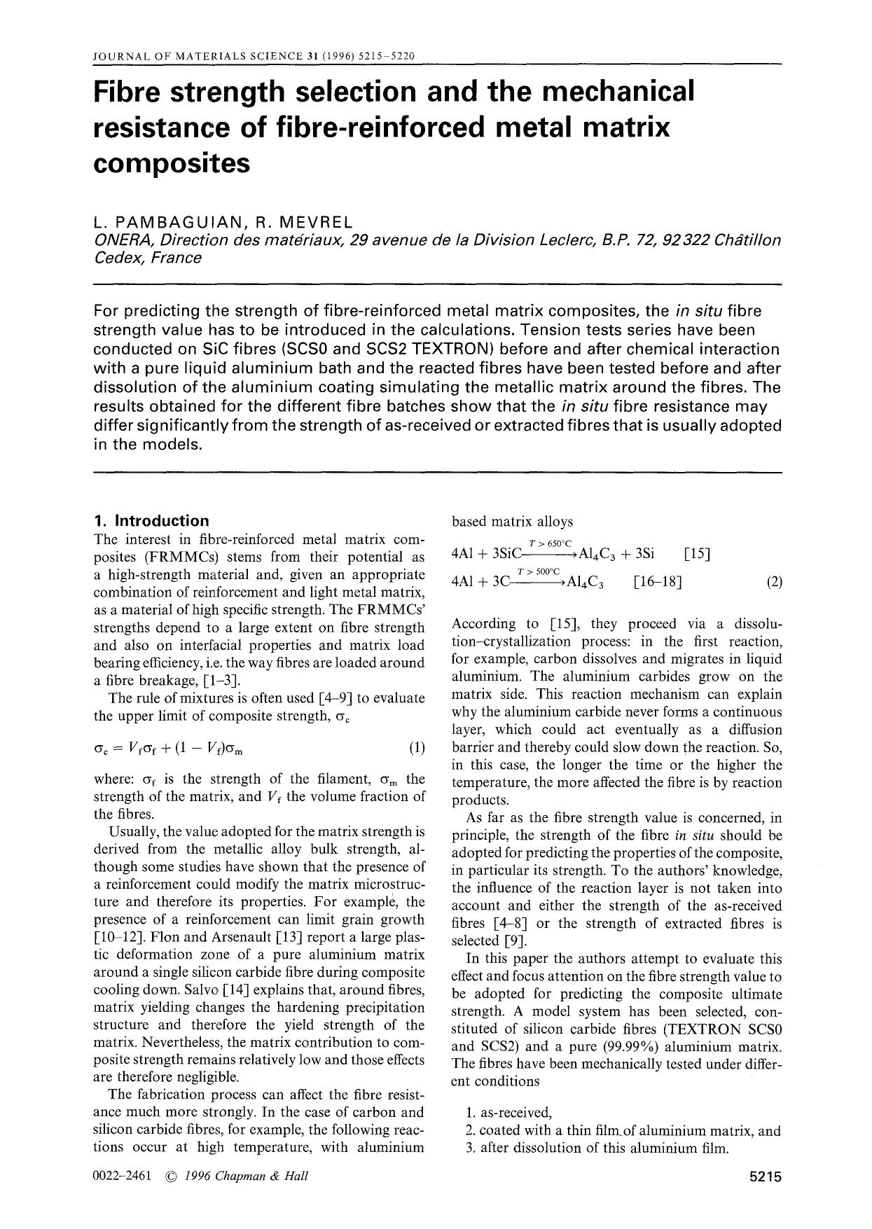 Fibre strength selection and the mechanical resistance of fibre-reinforced metal matrix composites by Unknown