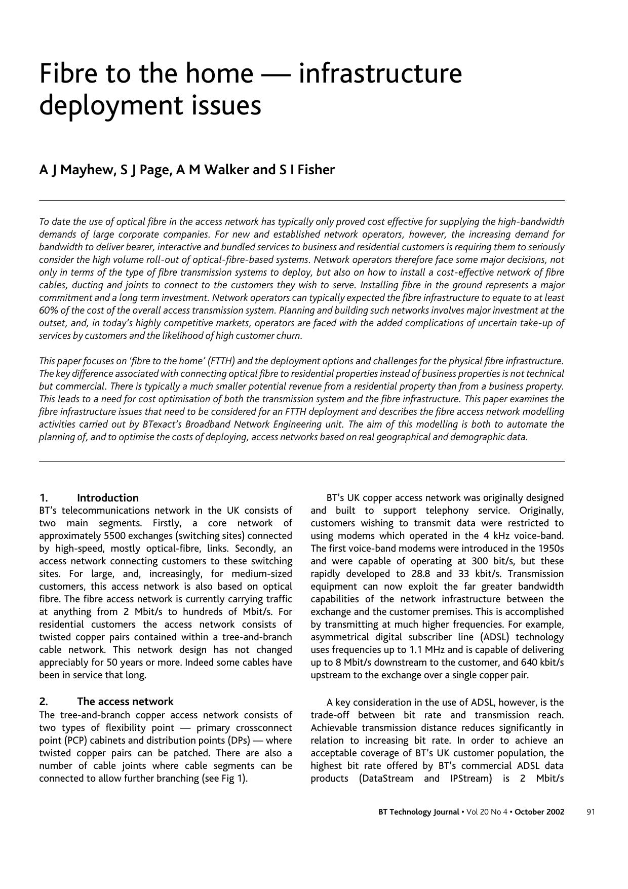Fibre to the home – infrastructure deployment issues by Unknown