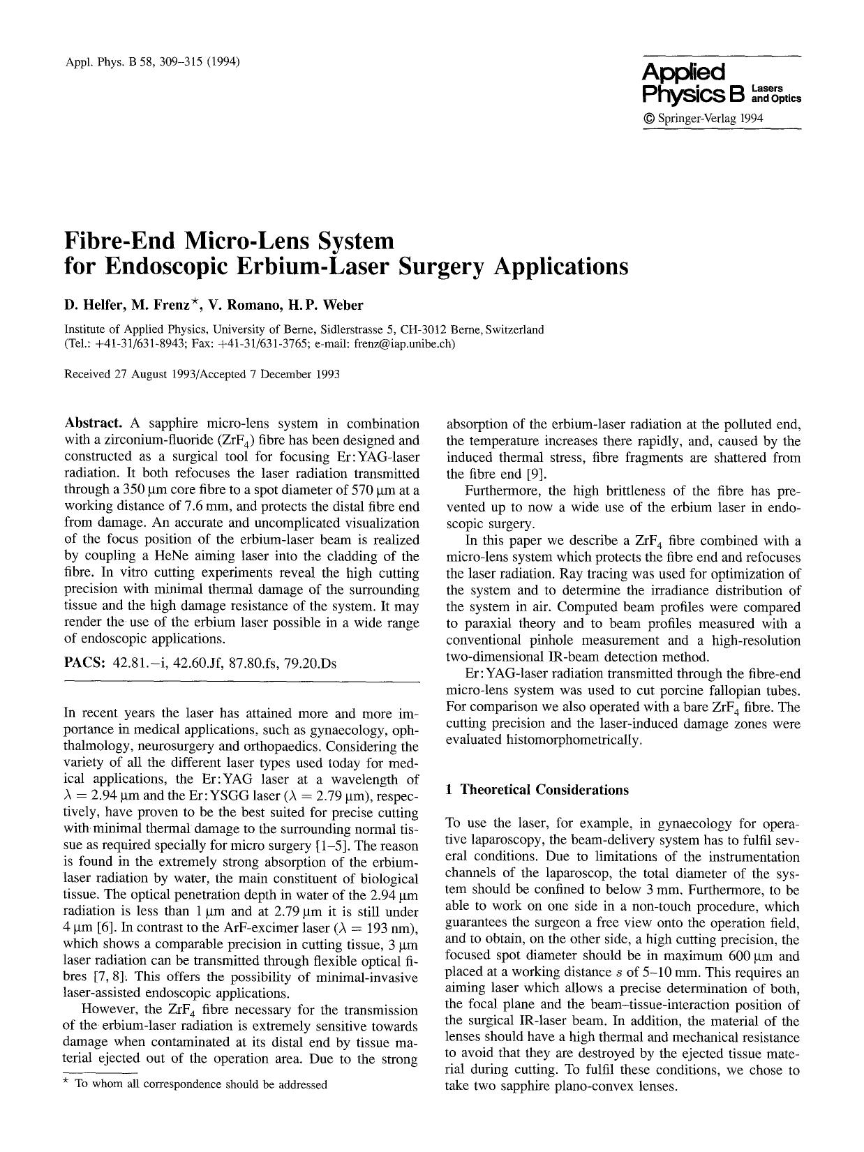 Fibre-end micro-lens system for endoscopic erbium-laser surgery applications by Unknown