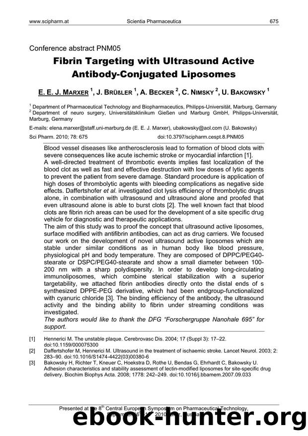 Fibrin Targeting with Ultrasound Active Antibody-Conjugated Liposomes by E. E. J. MARXER & J. BRÜßLER & A. BECKER & C. NIMSKY & U. BAKOWSKY