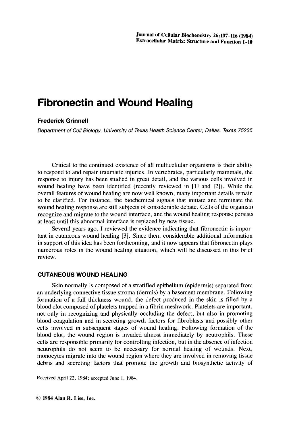 Fibronectin and wound healing by Unknown