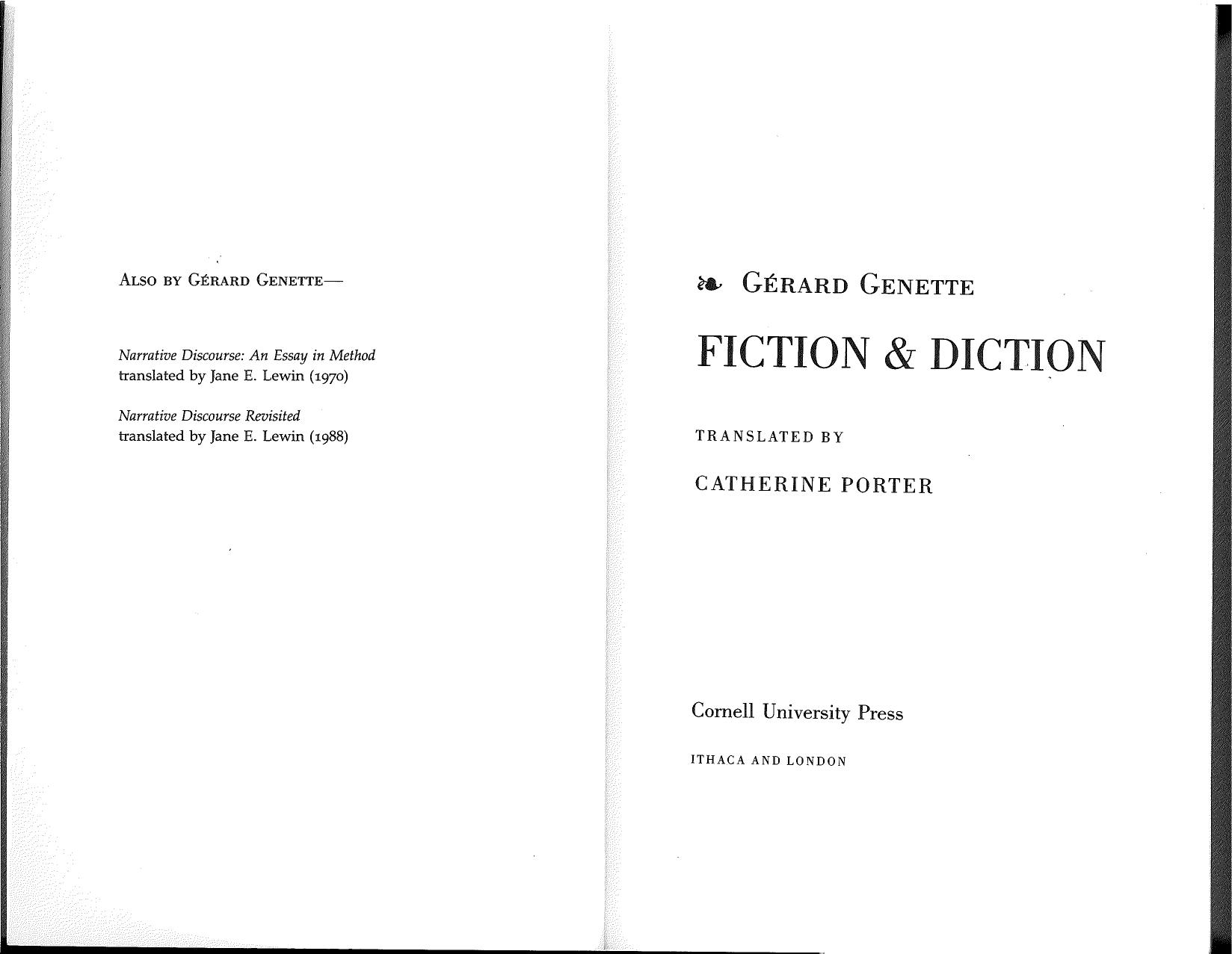 Fiction & Diction by Gérard Genette