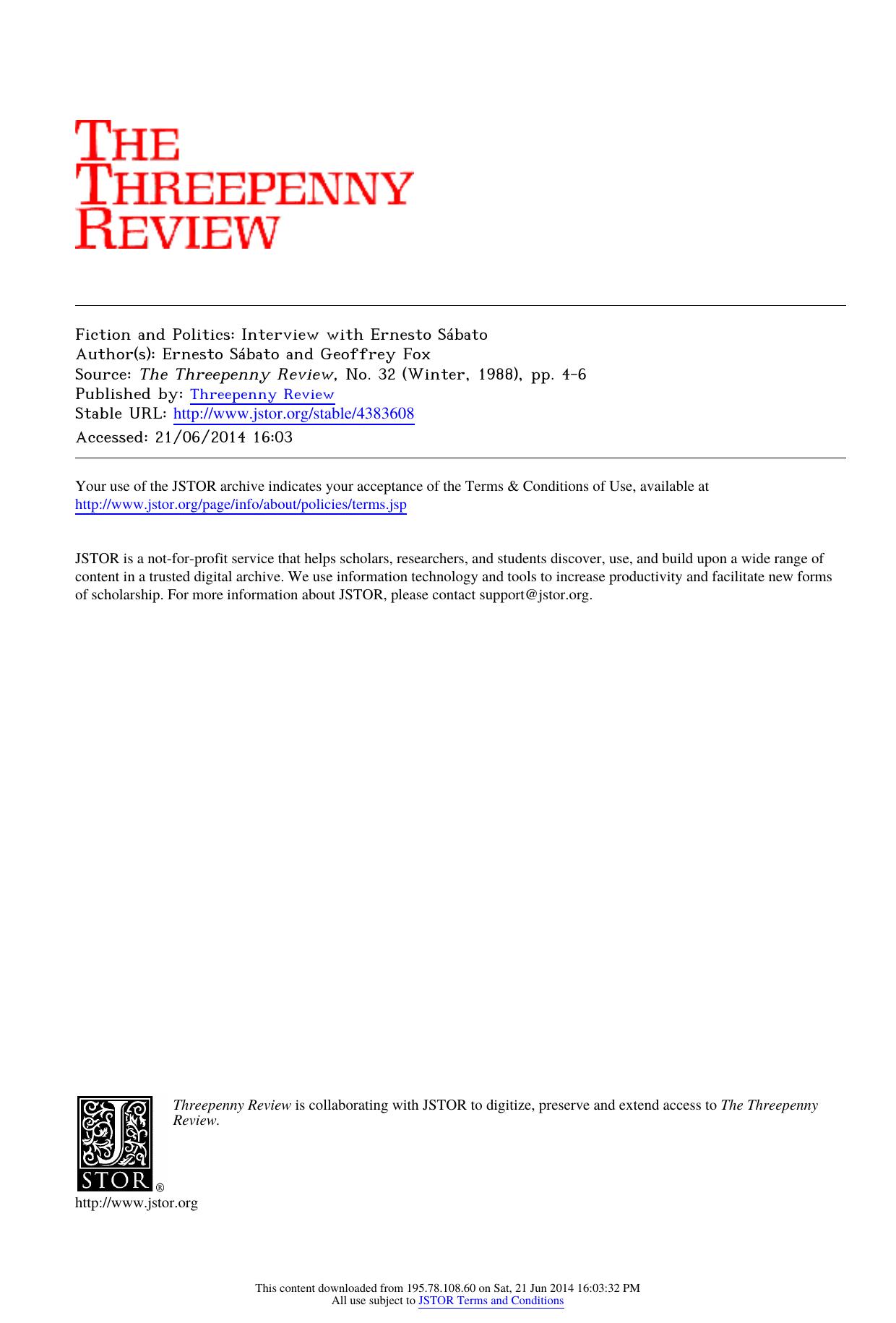 Fiction and Politics: Interview with Ernesto SÃ¡bato by Fiction & Politics (1988)