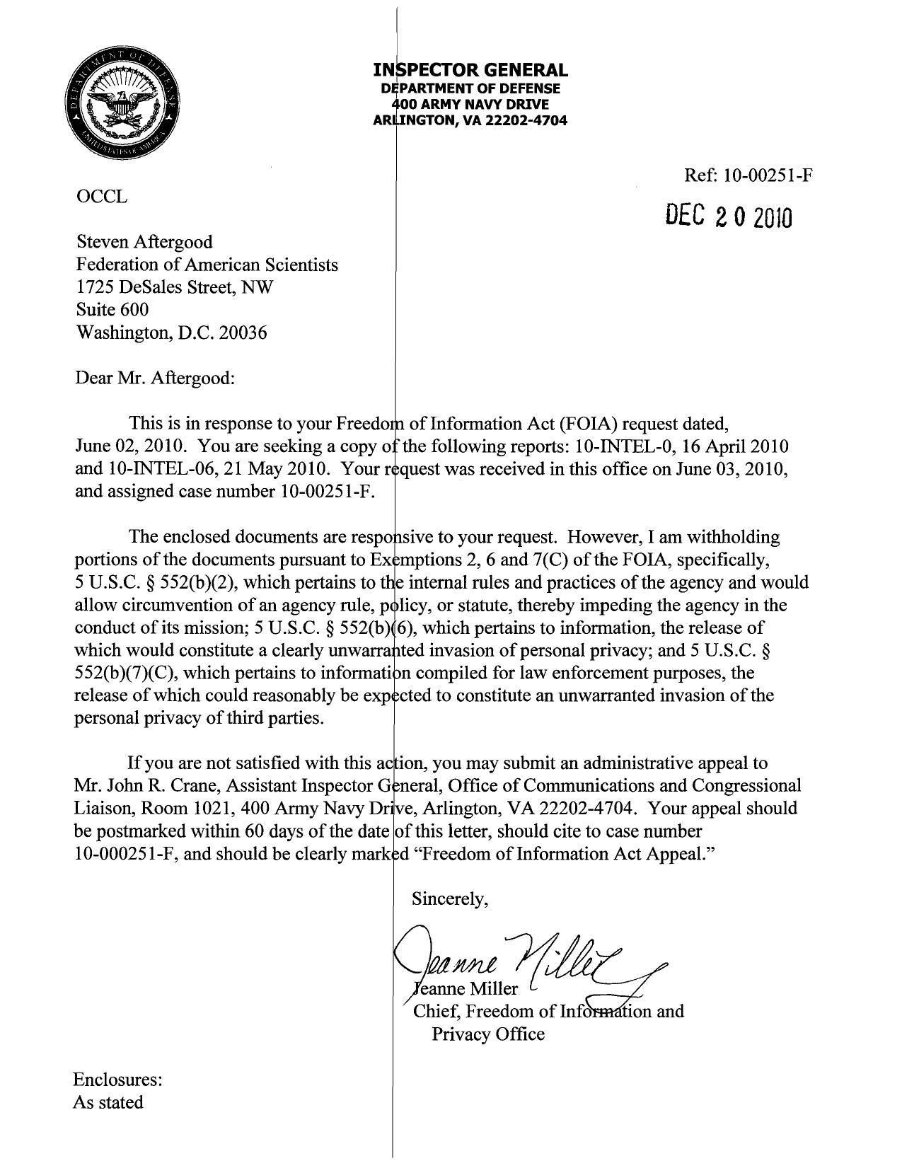 Field Verification-Interrogation and Survival, Evasion, Resistance, and Escape (SERE) Techniques Recommendation by DoD Inspector General Report No. 10-INTEL-05