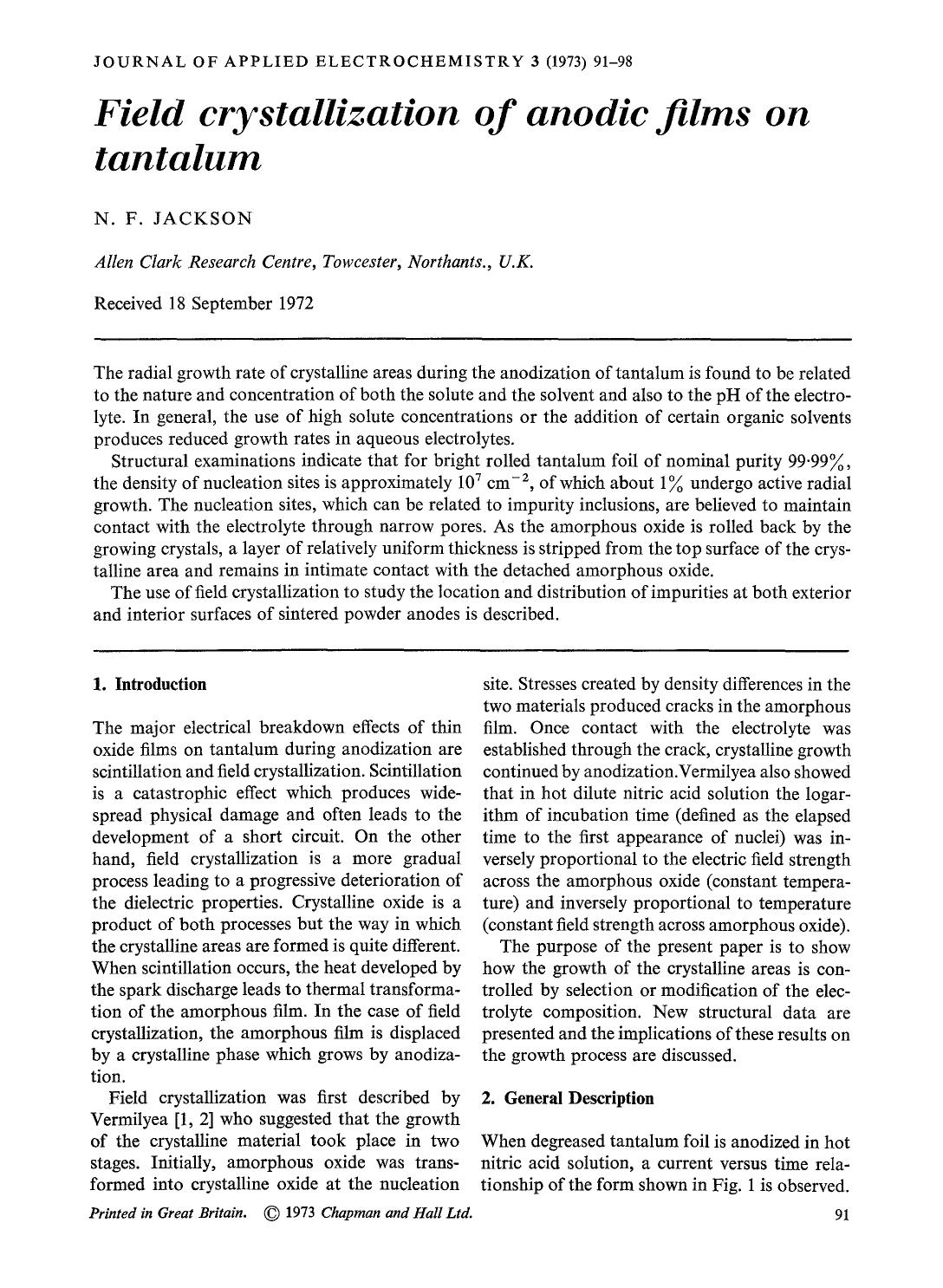 Field crystallization of anodic films on tantalum by Unknown