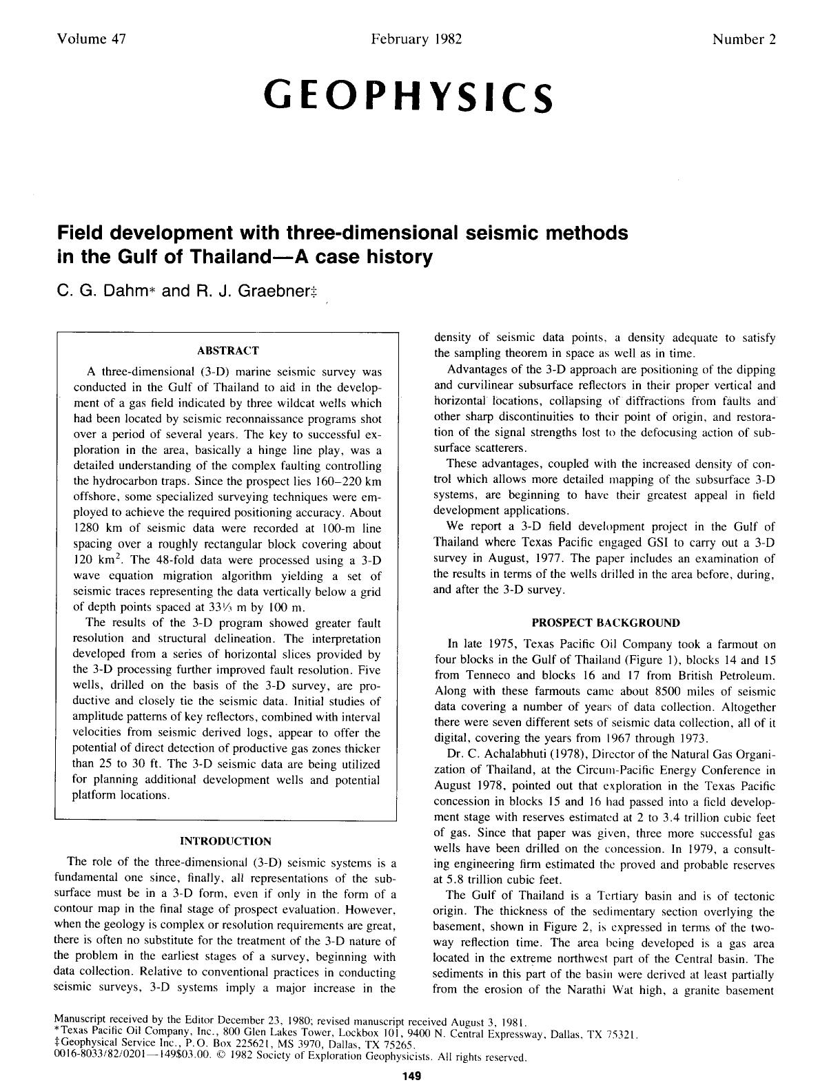 Field development with three-dimensional seismic methods in the Gulf of Thailand--A case history by Dahm C. G.; Graebner R. J