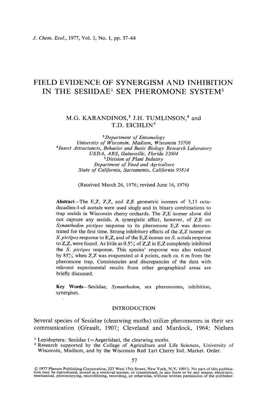 Field evidence of synergism and inhibition in the sesiidae sex pheromone system by Unknown