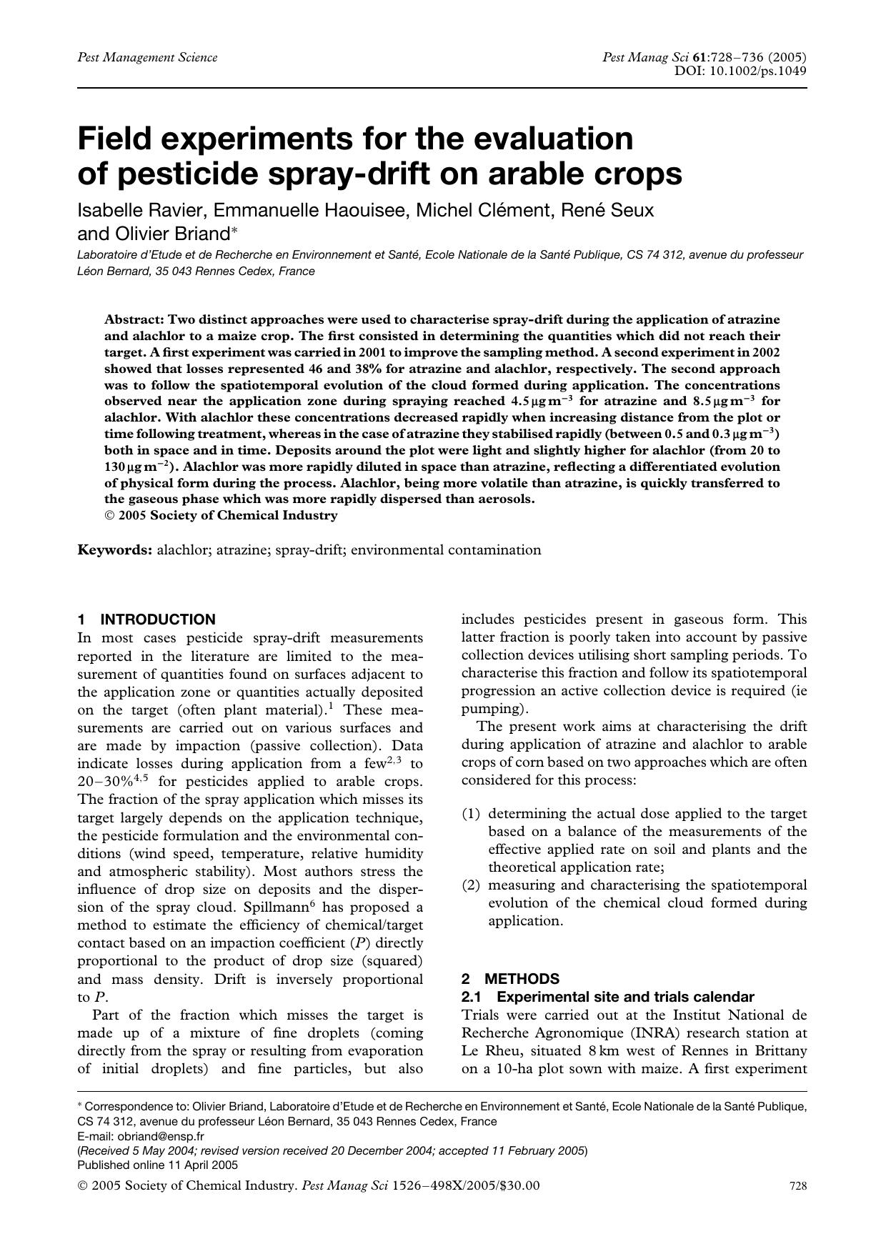 Field experiments for the evaluation of pesticide spray-drift on arable crops by Unknown