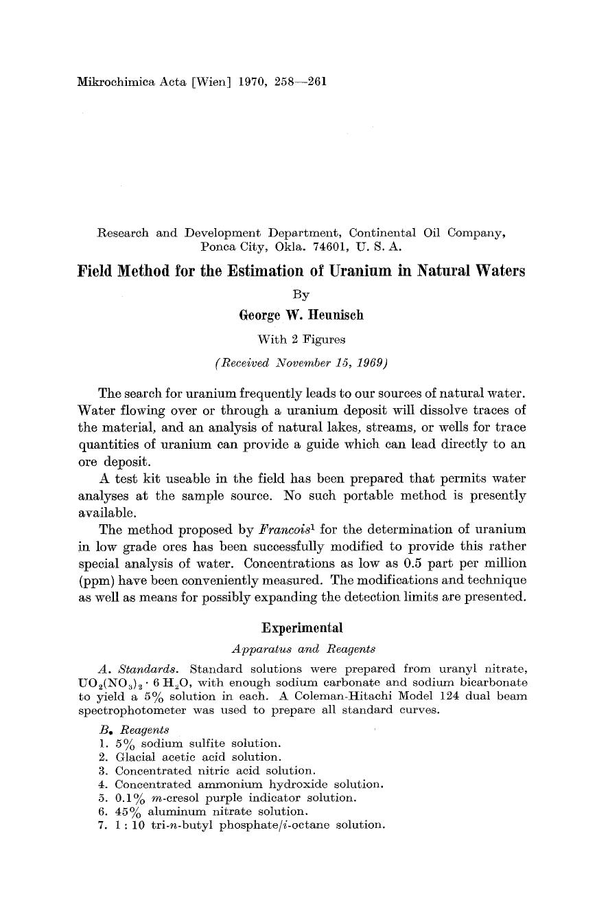 Field method for the estimation of uranium in natural waters by Unknown
