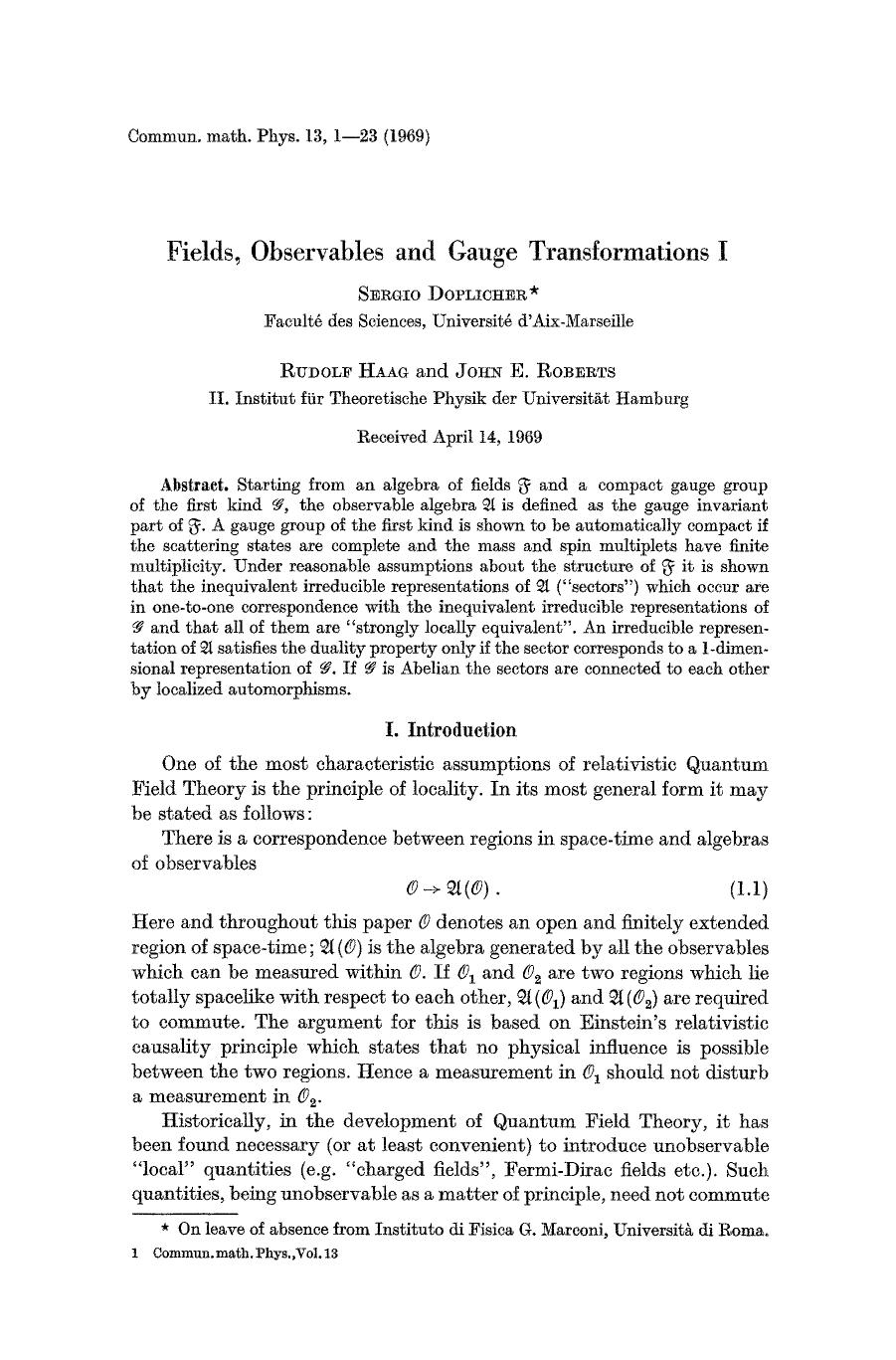 Fields, observables and gauge transformations I by Unknown
