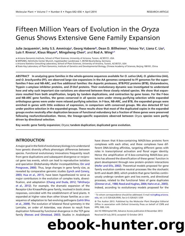 Fifteen Million Years of Evolution in the Oryza Genus Shows Extensive Gene Family Expansion by unknow