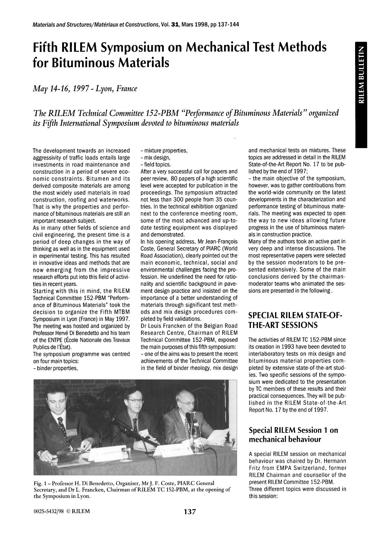 Fifth RILEM Symposium on Mechanical Test Methods for Bituminous Baterials by Unknown
