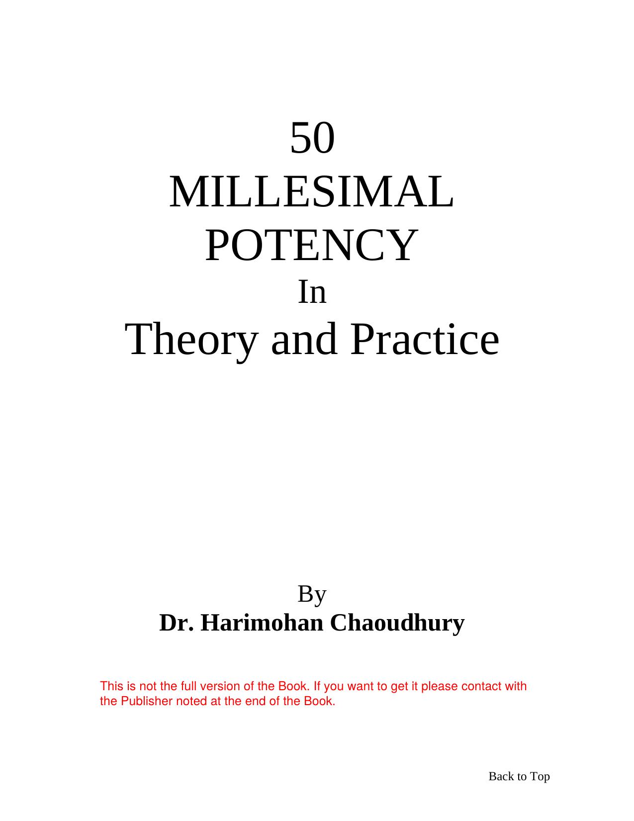 Fifty Millesimal Potency in Theory & Practice by H Choudhury