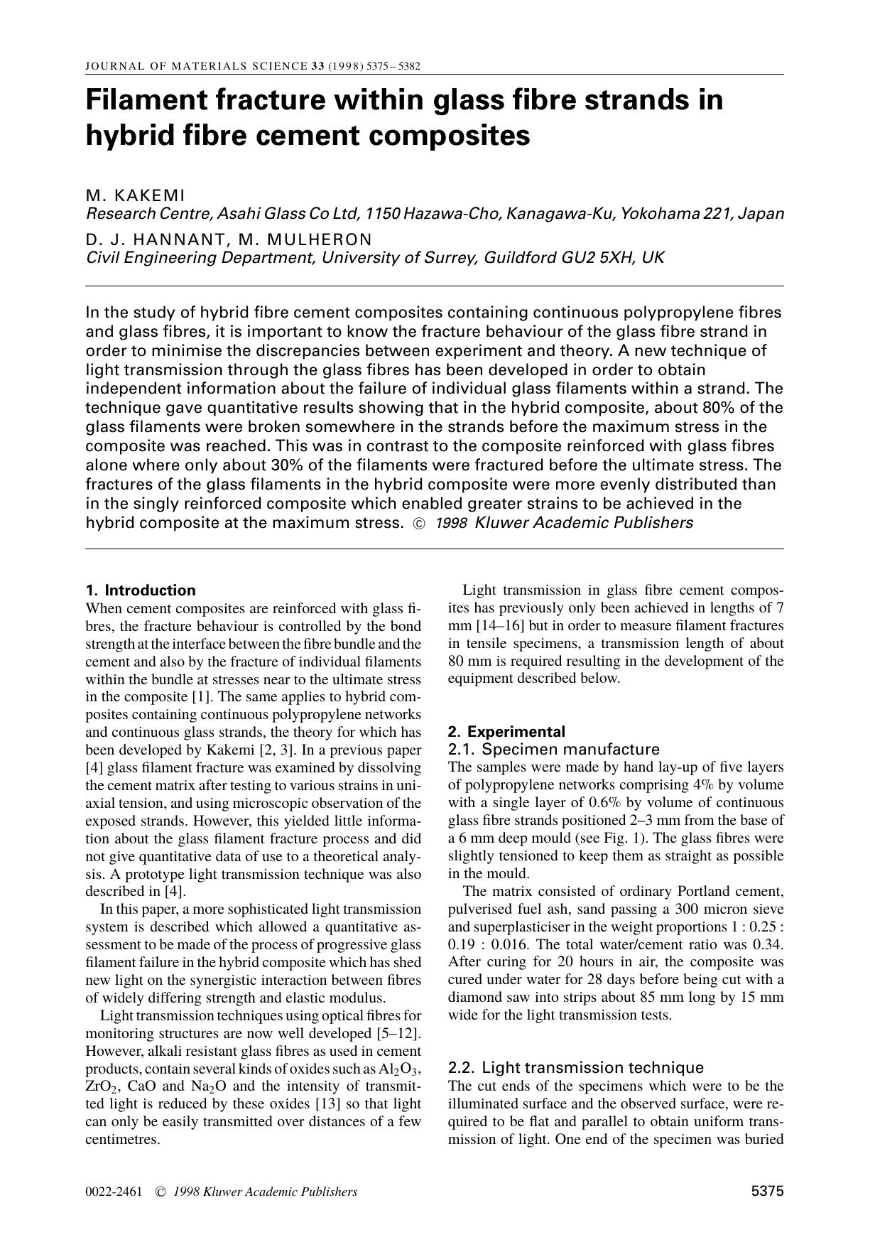 Filament fracture within glass fibre strands in hybrid fibre cement composites by Unknown