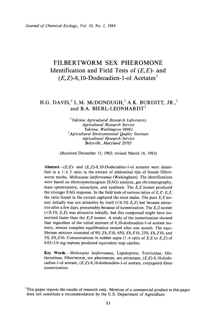 Filbertworm sex pheromone by Unknown