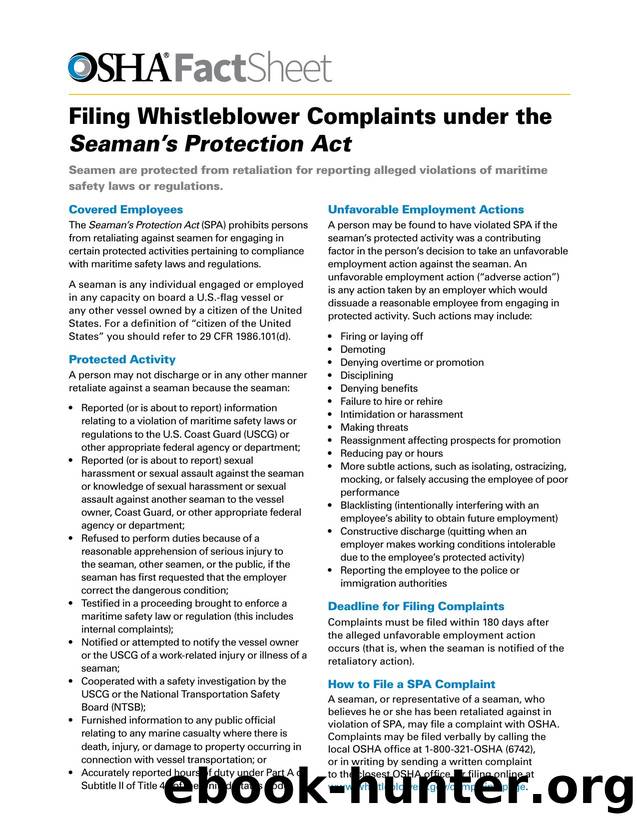 Filing Whistleblower Complaints under the Seamanâs Protection Act by OSHA
