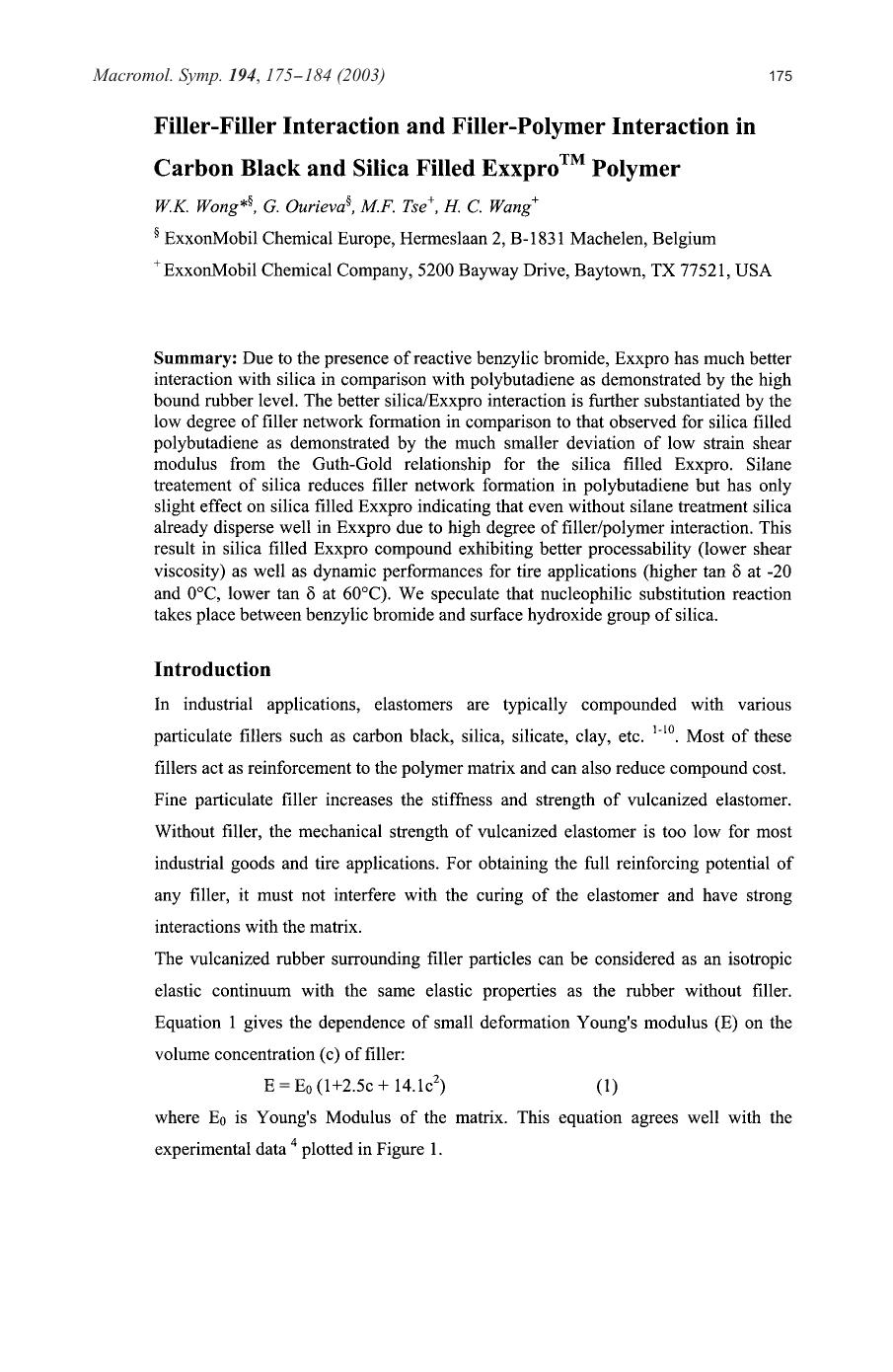 Filler-filler interaction and filler-polymer interaction in carbon black and silica filled ExxproTM polymer by Unknown