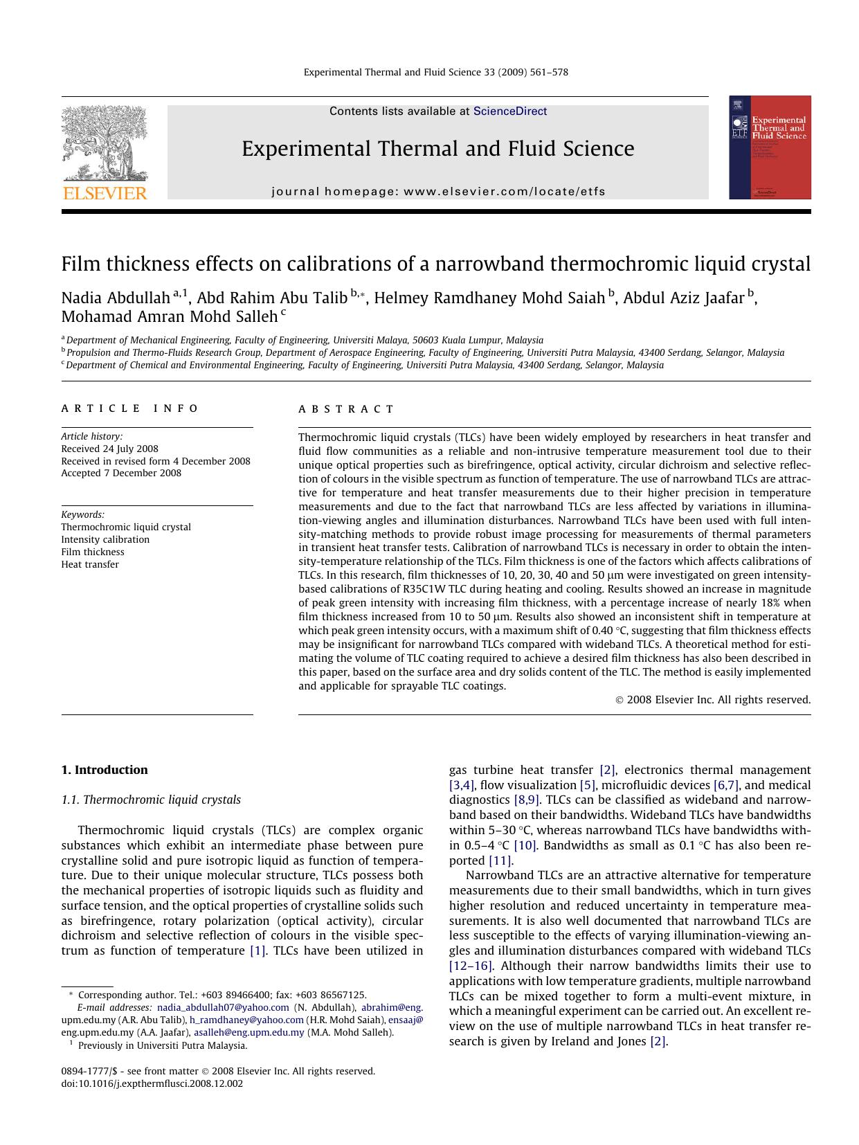 Film thickness effects on calibrations of a narrowband thermochromic liquid crystal by unknow