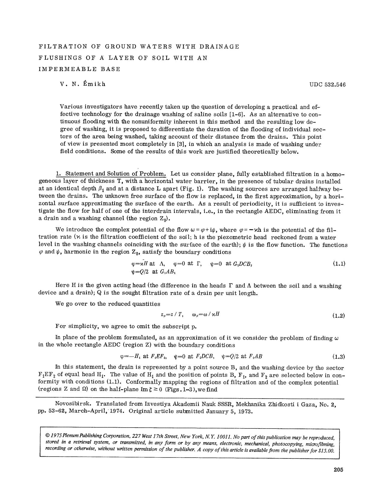 Filtration of ground waters with drainage flushings of a layer of soil with an impermeable base by Unknown