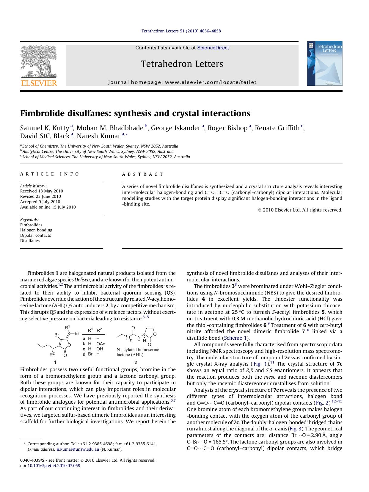 Fimbrolide disulfanes: synthesis and crystal interactions by unknow