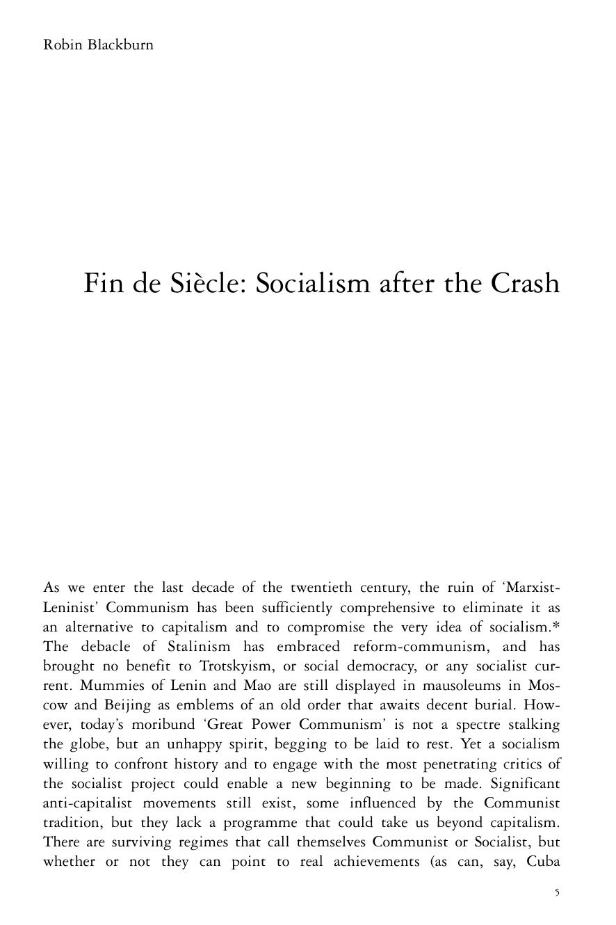 Fin de SiÃ¨cle: Socialism after the Crash by Robin Blackburn