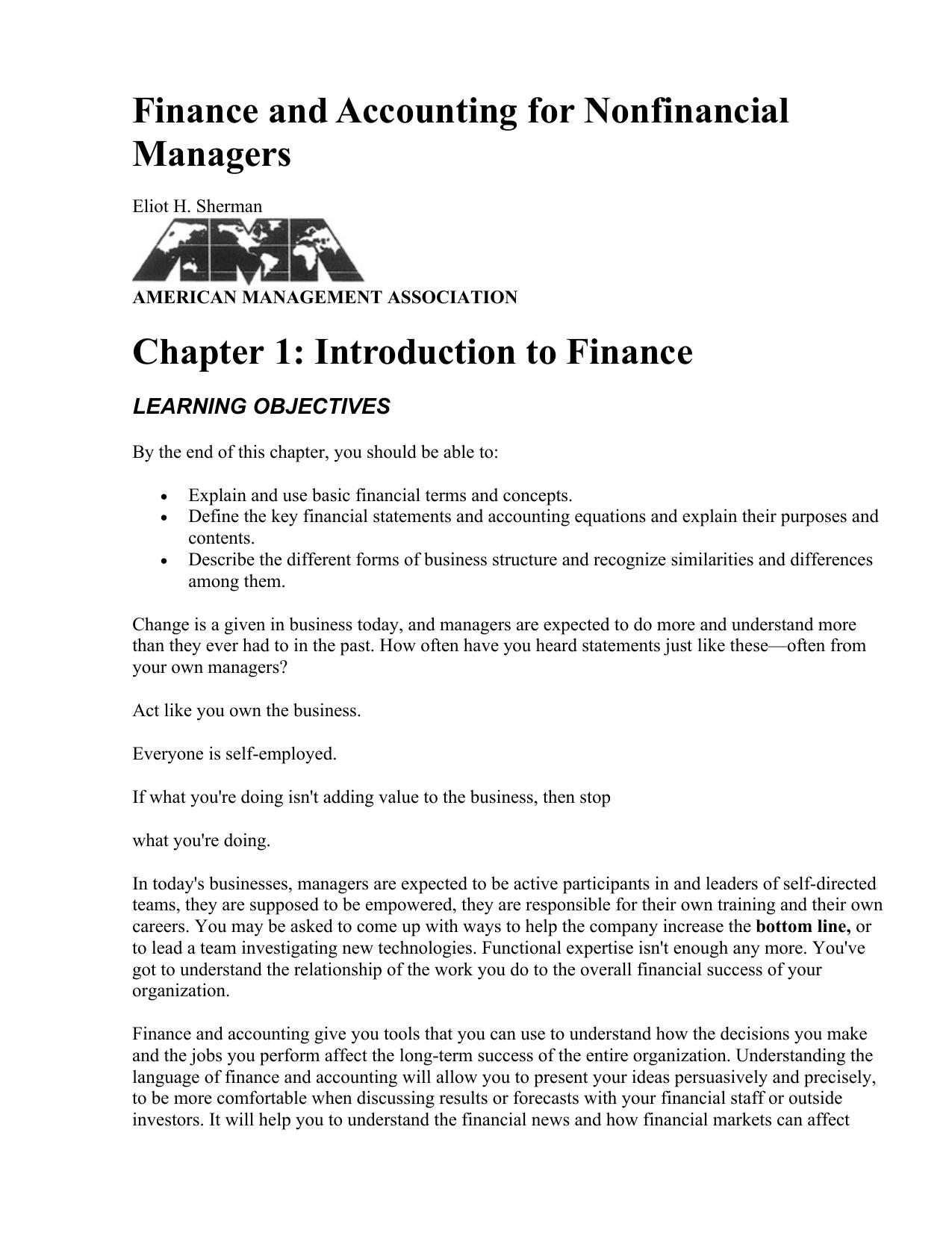 Finance and Accounting for Nonfinancial Managers by Unknown
