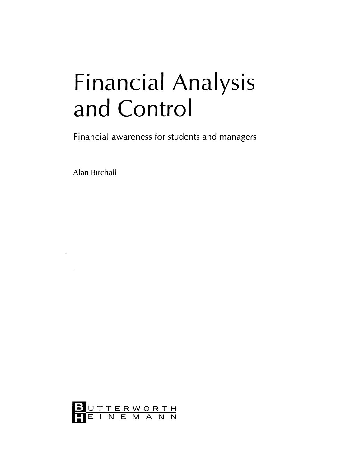 Financial Analysis and Control. Financial Awareness for Students and Managers by Alan Birchall (Auth.)