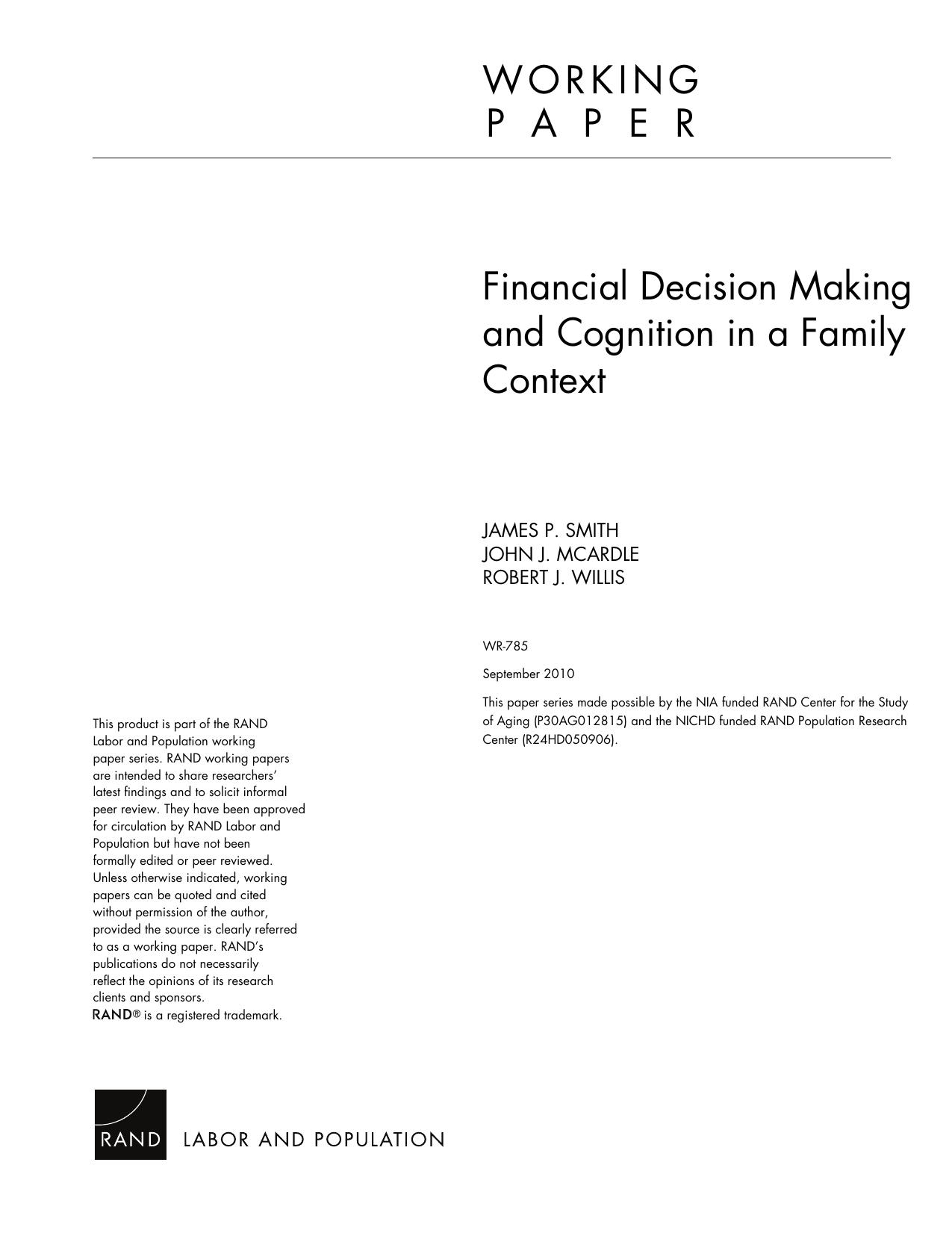 Financial Decision Making and Cognition in a Family Context by James P. Smith John J. McArdle Robert J. Willis