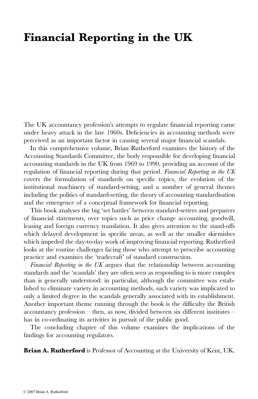 Financial Reporting in the UK: A History of the Accounting Standards Committee, 1969-1990 by unknow