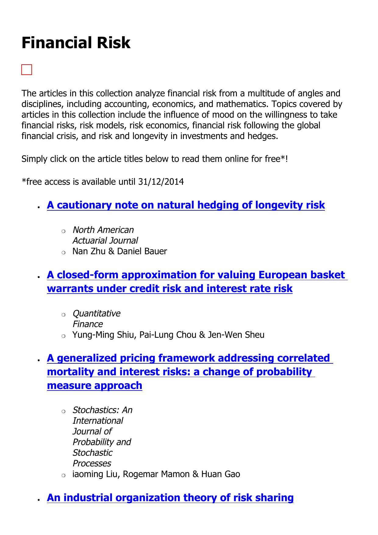 Financial Risk Paper Collection by Various