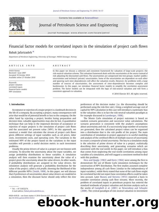 Financial factor models for correlated inputs in the simulation of project cash flows by Babak Jafarizadeh