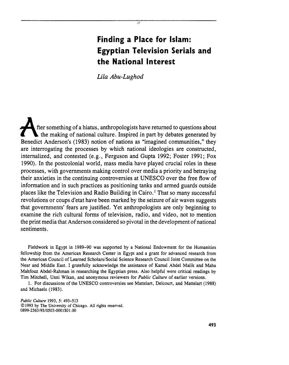Finding A Place For Islam [Egyptian Television Serials And The National Interest] by Unknown