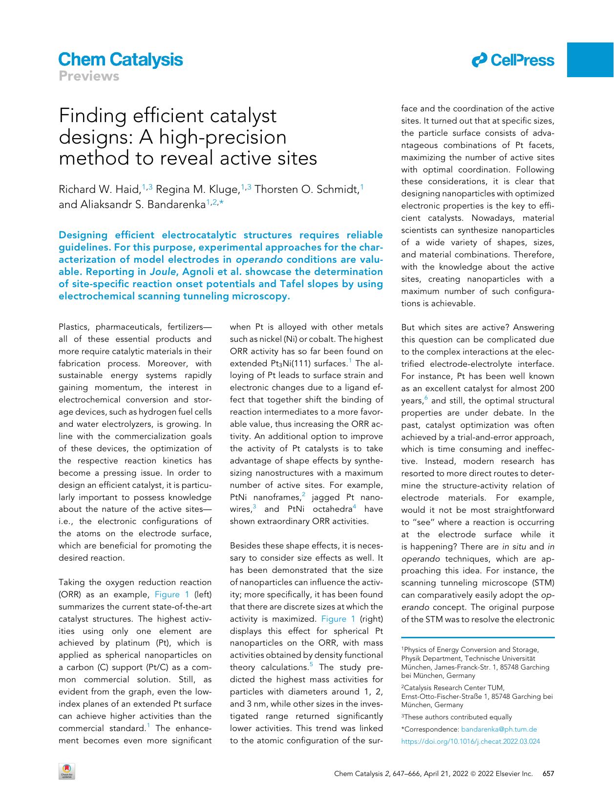 Finding efficient catalyst designs: A high-precision method to reveal active sites by Richard W. Haid & Regina M. Kluge & Thorsten O. Schmidt & Aliaksandr S. Bandarenka