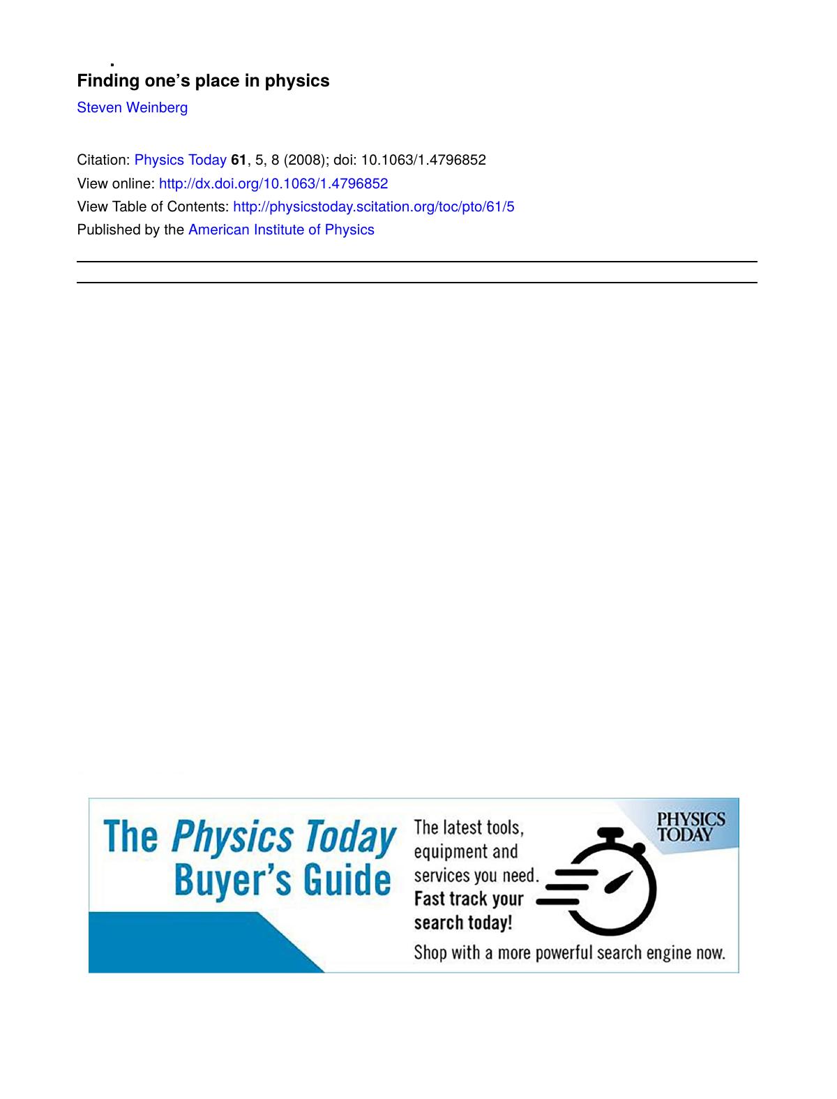 Finding oneâs place in physics (2008) by Unknown