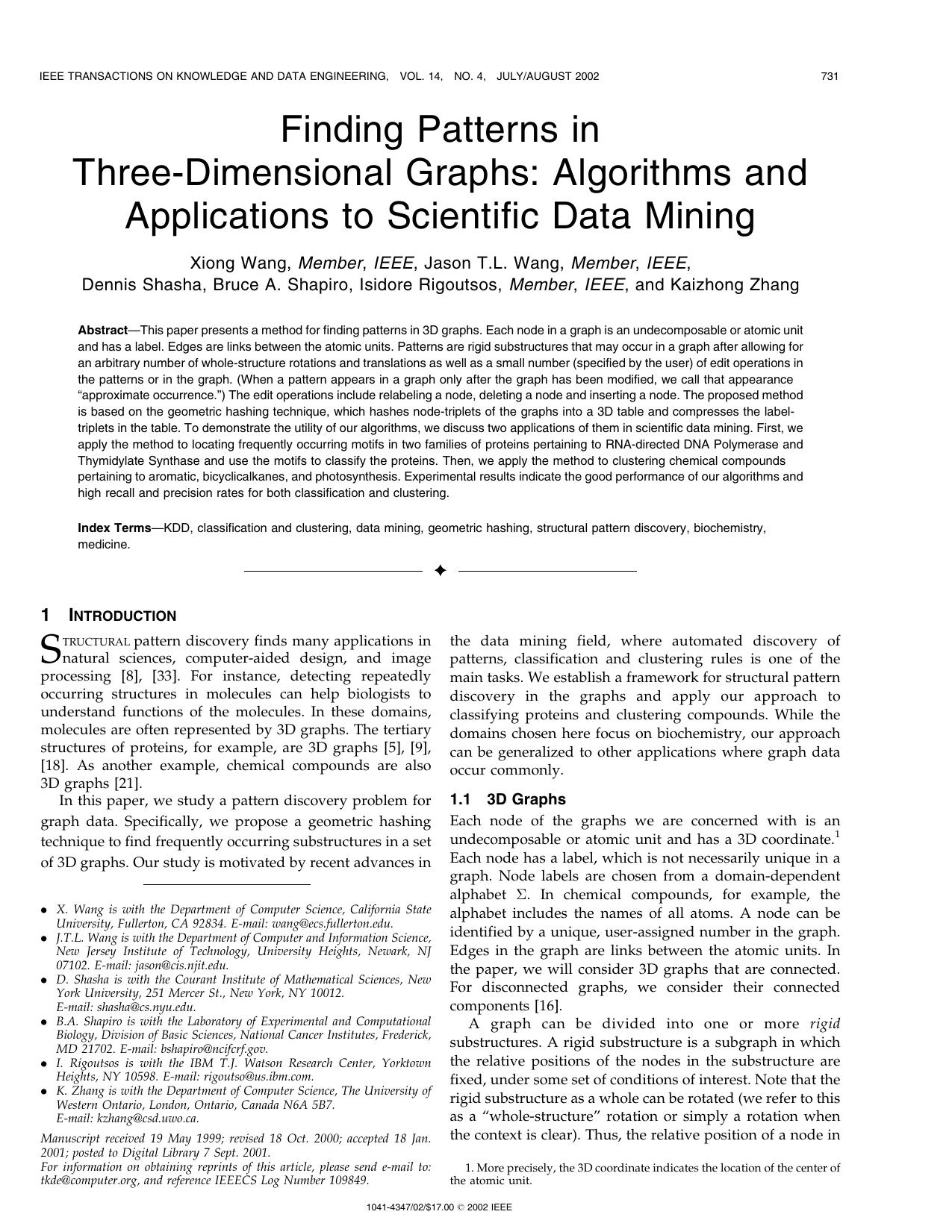Finding patterns in three-dimensional graphs: algorithms and applications to scientific data mining by Unknown