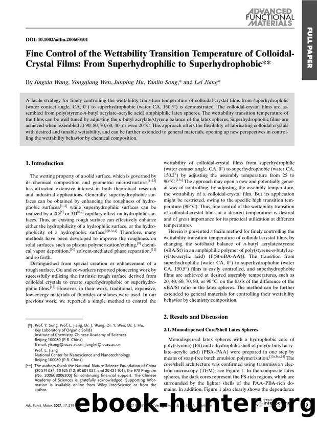 Fine Control of the Wettability Transition Temperature of Colloidal-Crystal Films: From Superhydrophilic to Superhydrophobic by Unknown