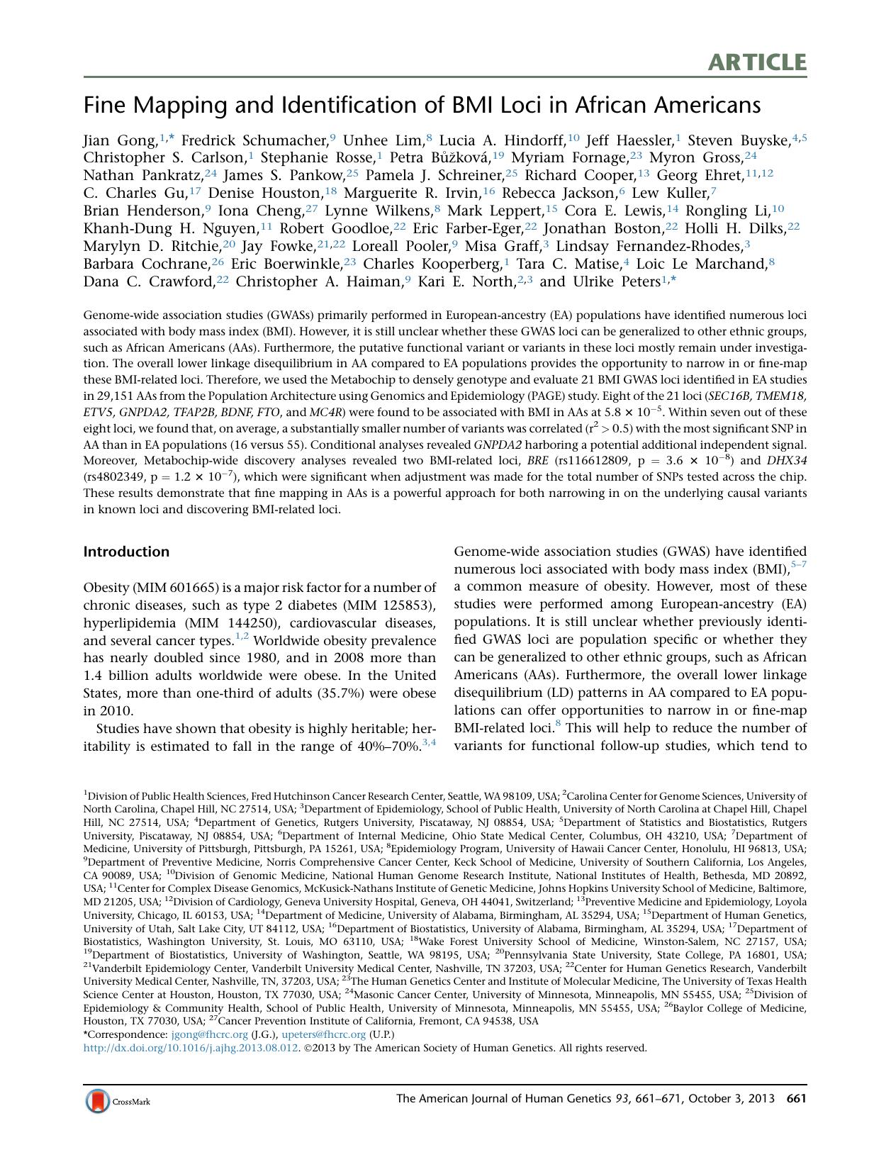 Fine Mapping and Identification of BMI Loci in African Americans by unknow