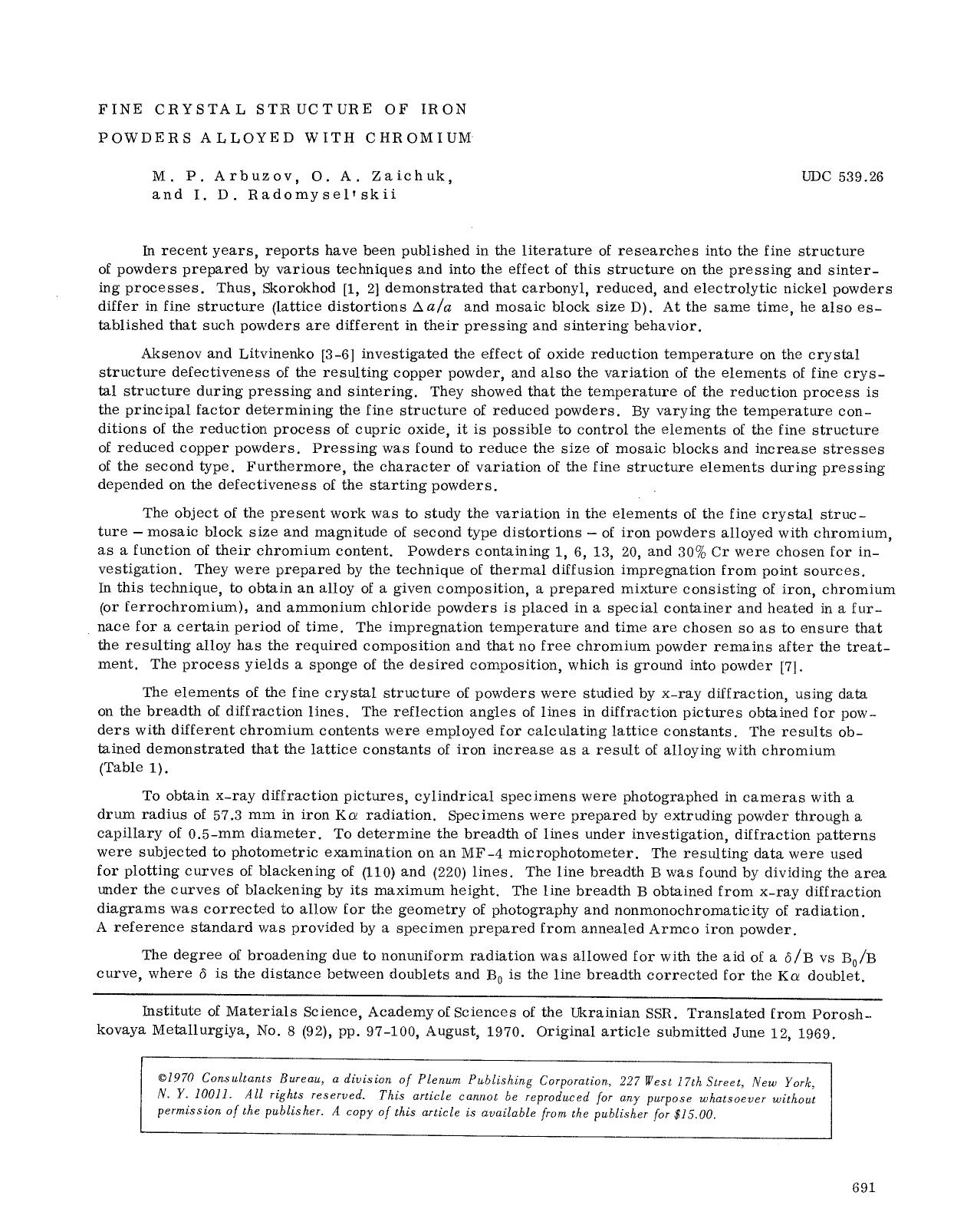 Fine crystal structure of iron powders alloyed with chromium by Unknown