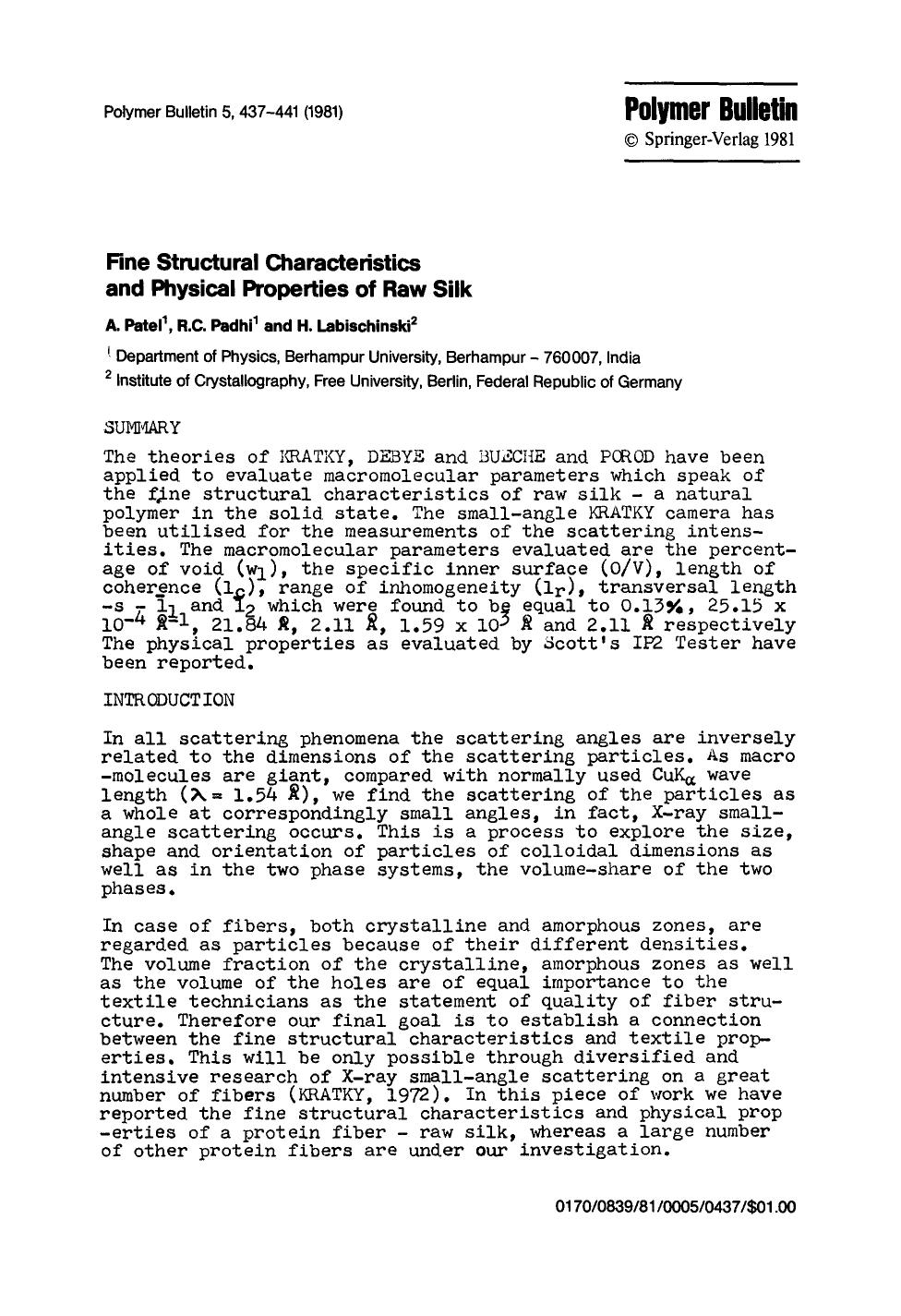 Fine structural characteristics and physical properties of raw silk by Unknown